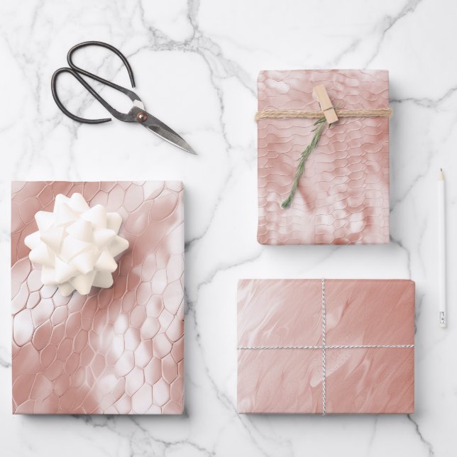Rose Gold White Snake Skin Wrapping Paper Sheets (Front)