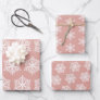Rose Gold & White Snowflakes Pattern Christmas Wrapping Paper Sheets