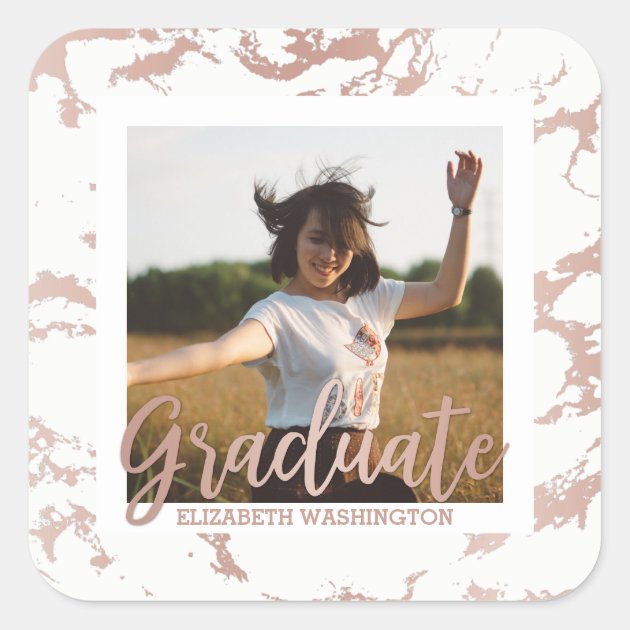 Rose Gold & White Stains Photo Graduation Party Square Sticker