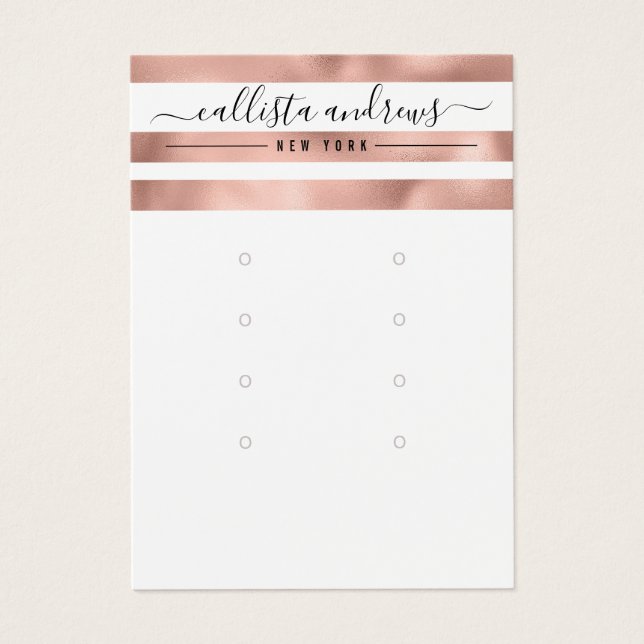 Rose Gold White Stripes Earring Display Card (Front)