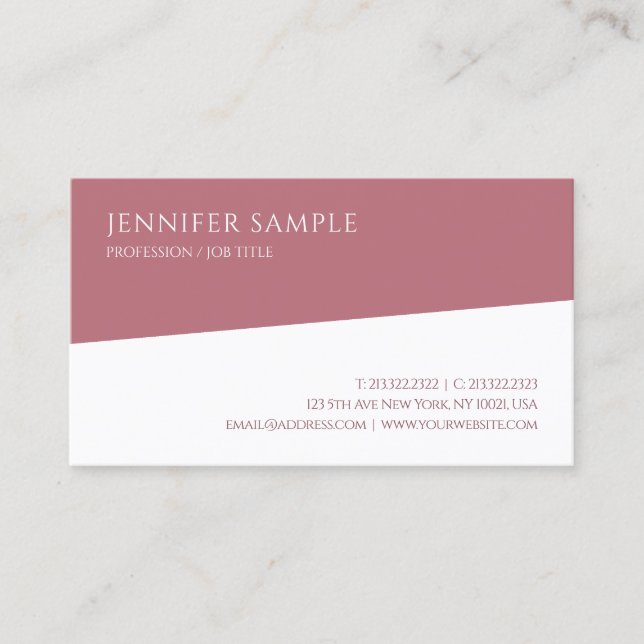 Rose Gold White Template Modern Minimalistic Business Card (Front)