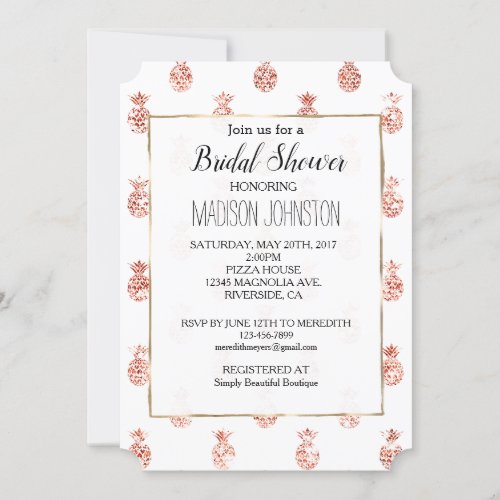 Rose Gold White Tropical Glitter Pineapples Invitation