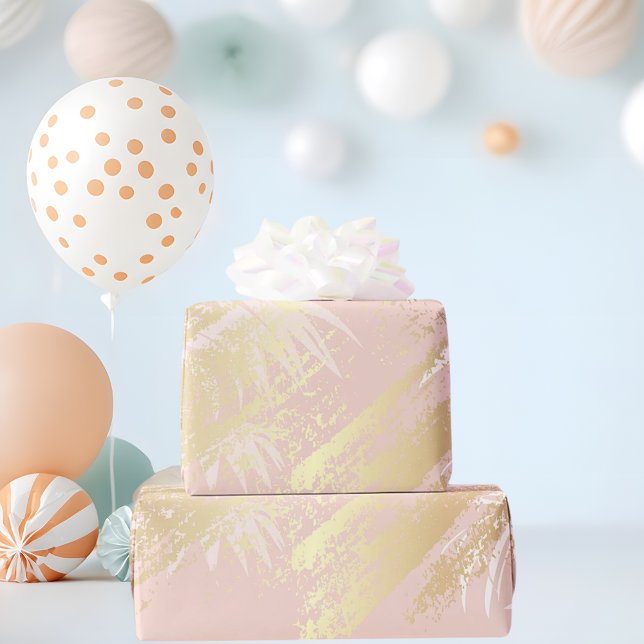 Rose gold white tropical palm leaves birthday wrapping paper (Creator Uploaded)