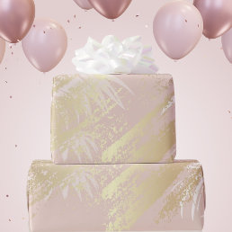 Rose gold white tropical palm leaves birthday wrapping paper