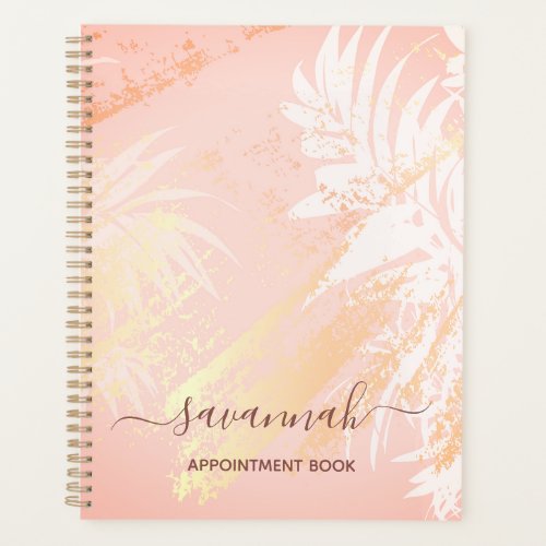 Rose gold white tropical palm tree leaves planner