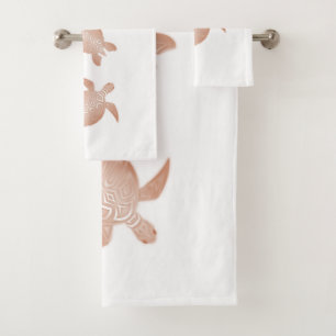 Rose Gold White Turtles Bath Towel Set