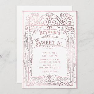 Rose Gold White Vintage Victorian Deco Sweet 16 Invitation