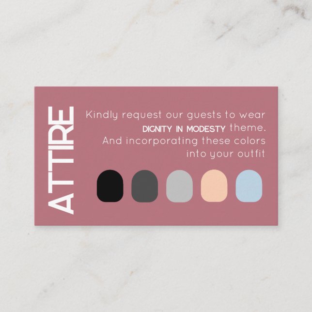 Rose Gold White Wedding Attire Dress Code Card (Front)