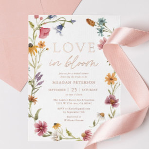 Rose Gold Wildflower Love In Bloom Bridal Shower Foil Invitation