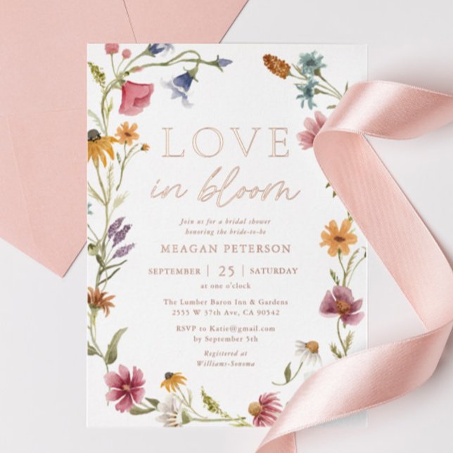 Rose Gold Wildflower Love In Bloom Bridal Shower Foil Invitation (Creator Uploaded)