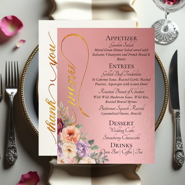 Rose Gold- Wildflowers, Monogram & Thank You  Menu (Creator Uploaded)