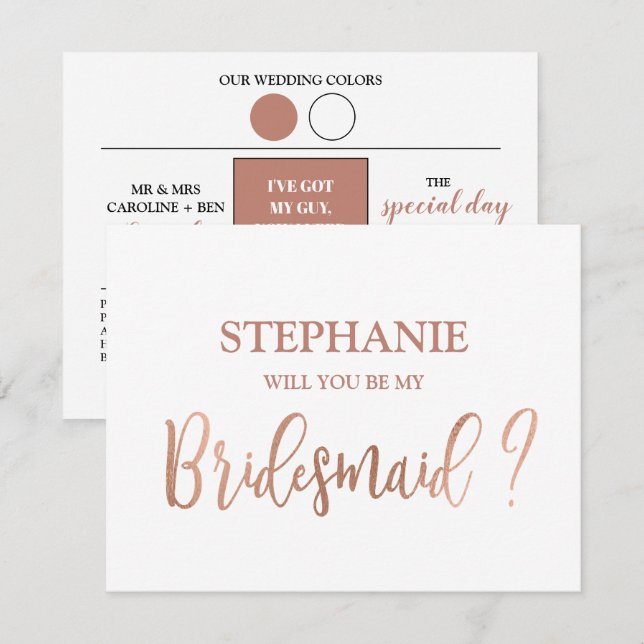 Rose Gold Will You Be My Bridesmaid Card (Front/Back)
