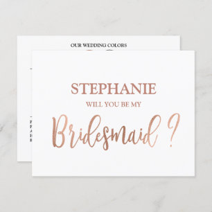 Rose Gold Will You Be My Bridesmaid Card
