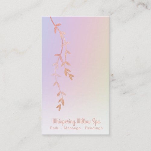  Rose Gold Willow Tree Branch Leaves Rainbow Business Card