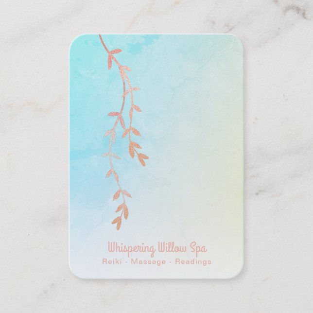 *~* Rose Gold Willow Tree Branch - Pastel Ombre Business Card (Front)