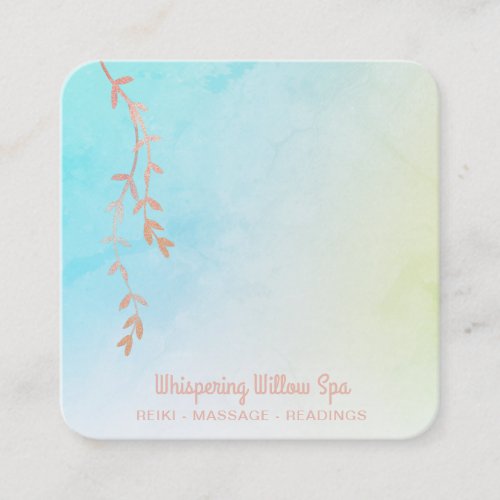  Rose Gold  Willow Tree Branch Pastel Ombre Square Business Card