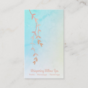 *~* Rose Gold Willow Tree Branch Pastel Rainbow Business Card