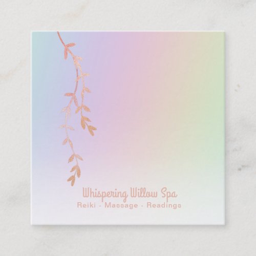  Rose Gold Willow Tree Branch Pastel Rainbow Square Business Card