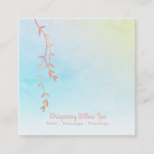  Rose Gold Willow Tree Branch Rainbow Pastel Square Business Card