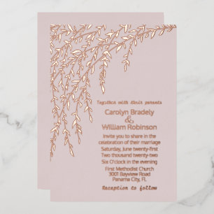 Rose Gold Willows Blush Wedding Foil Invitation