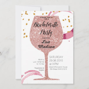 Rose Gold Wine Bachelorette Party Invitation