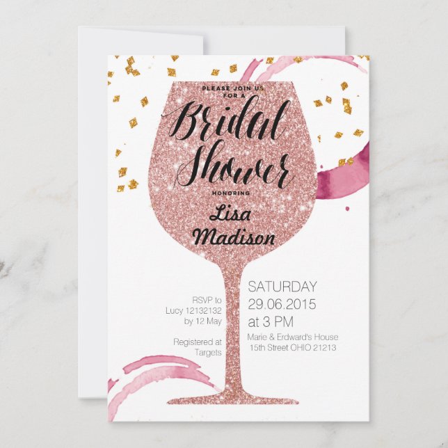 Rose Gold Wine Bridal Shower Invitation card (Front)