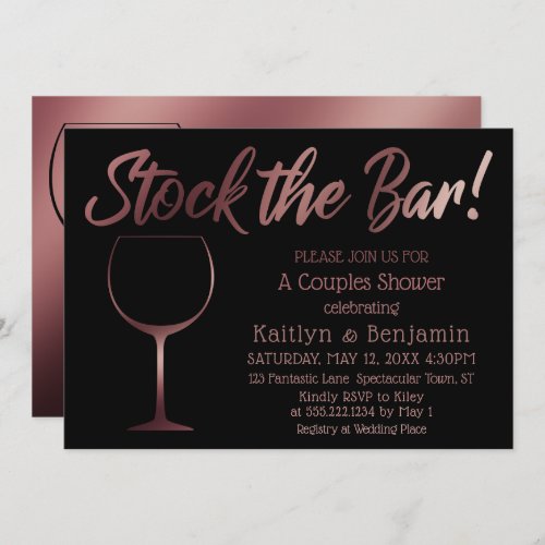 Rose Gold Wine Glass Stock the Bar Couples Shower Invitation