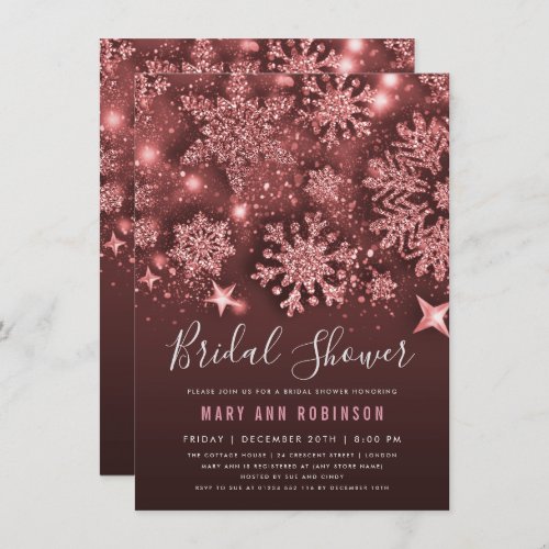 Rose Gold Winter Bridal Shower Glitter  Stars Invitation