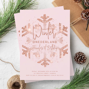 Rose Gold Winter ONEDERLAND 1st Birthday Blush Invitation