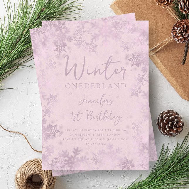 Rose Gold Winter ONEDERLAND 1st Birthday Blush  Invitation (Rose Gold Winter ONEDERLAND 1st Birthday Blush Invitation)