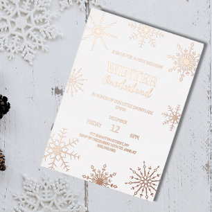Rose Gold Winter onederland Foil Invitation