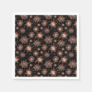 Rose Gold Winter Snowflakes on Black Napkins