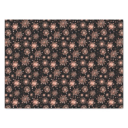 Rose Gold Winter Snowflakes on Black Tissue Paper