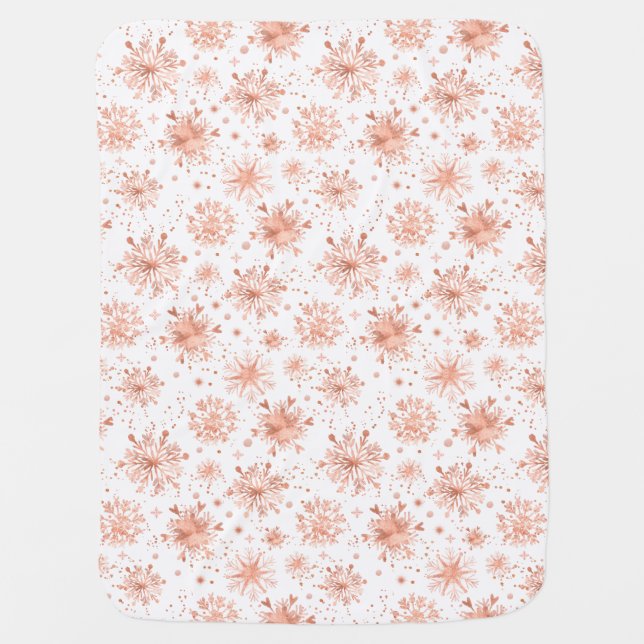 Rose Gold Winter Snowflakes on White Baby Blanket (Front)