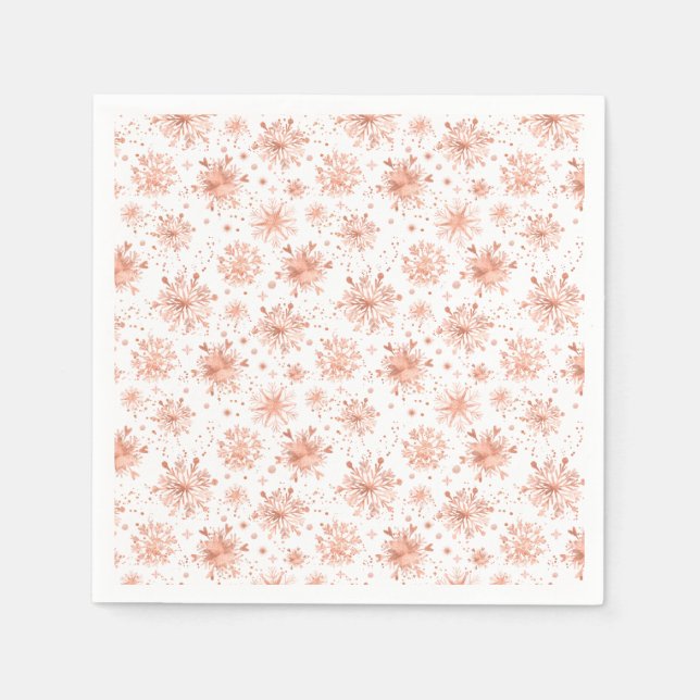 Rose Gold Winter Snowflakes on White Napkins (Front)
