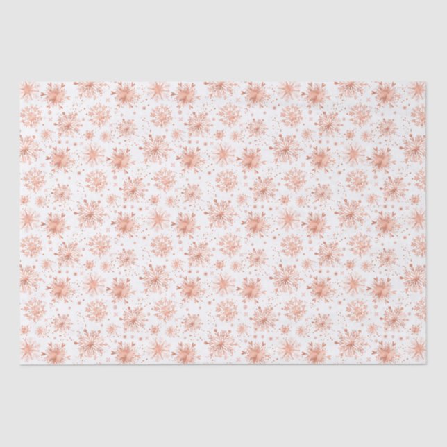 Rose Gold Winter Snowflakes on White Pattern Tissue Paper (Front)