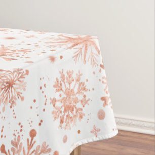 Rose Gold Winter Snowflakes on White Tablecloth