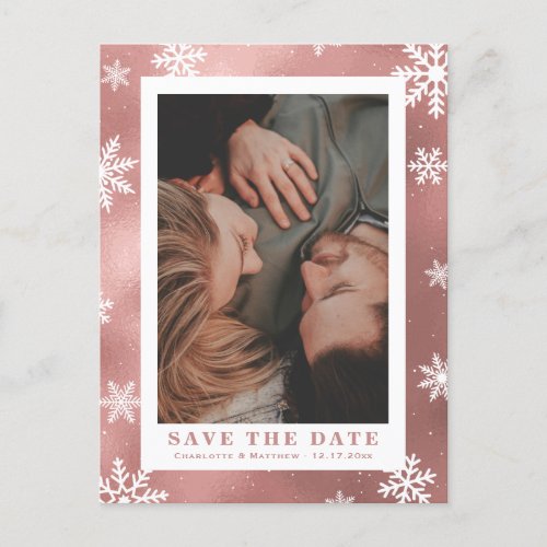 Rose Gold Winter Wedding Save The Date Photo Announcement Postcard