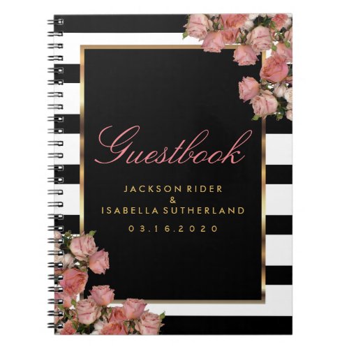 Rose Gold with Black and White Stripes _ Guestbook Notebook
