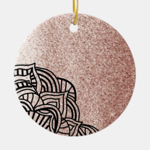 Rose Gold With Black Medallion Ceramic Ornament