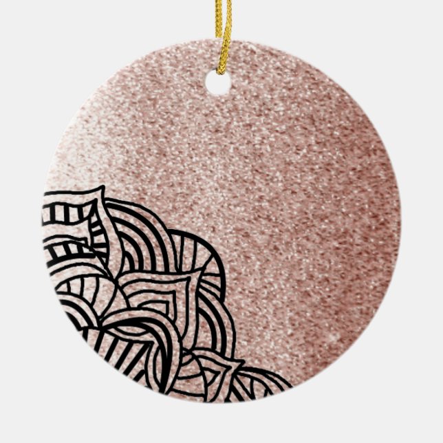 Rose Gold With Black Medallion Ceramic Ornament (Front)