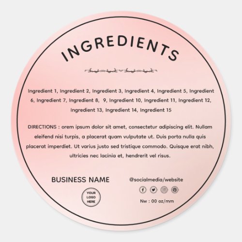 Rose Gold With Logo Ingredient Product Label