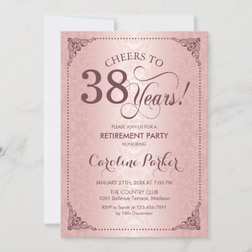  Rose Gold Womens Retirement Party Invitation