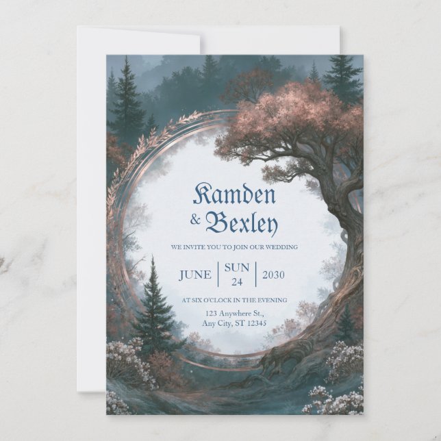 Rose Gold Woodland Circle Wedding Invitation (Front)