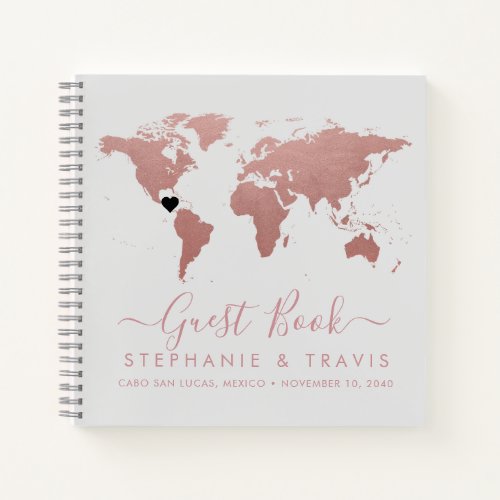 Rose Gold World Map Heart Destination Guest Book