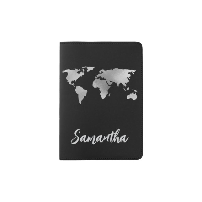 Rose Gold World Map Personalized  Passport Holder (Front)