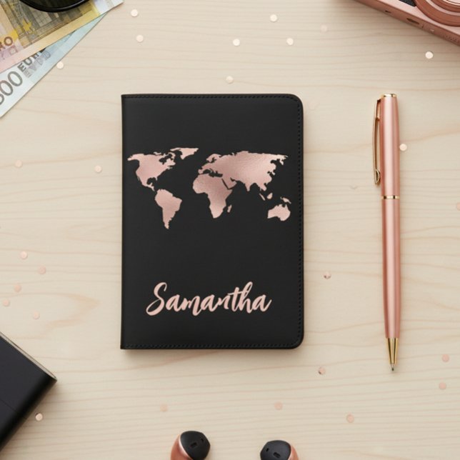 Rose Gold World Map Personalized  Passport Holder (Creator Uploaded)