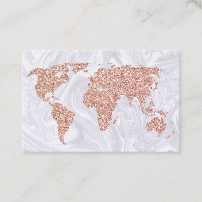 Rose Gold World Map Travel Agent Business Card (Front)