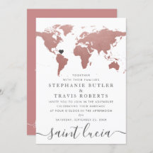 Rose Gold World Map Travel Theme Wedding