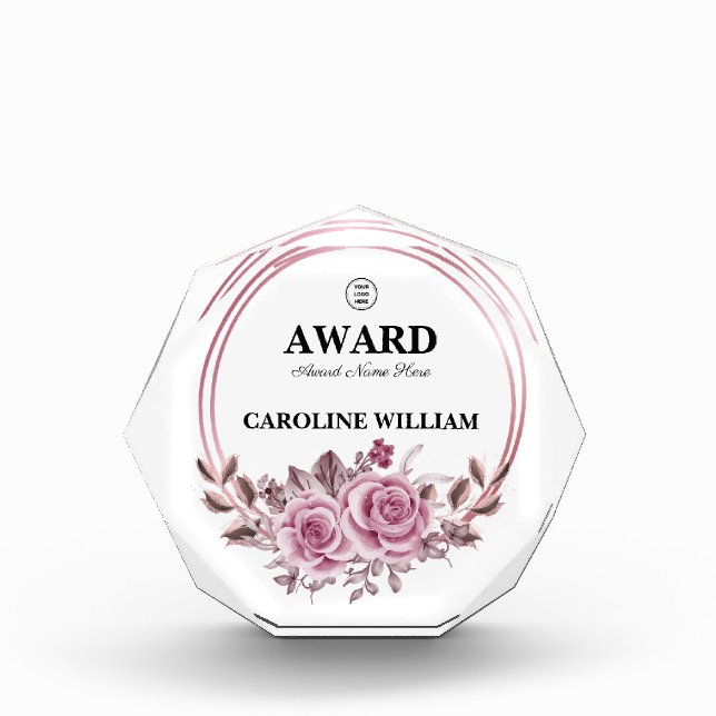 Rose Gold Wreath Business Custom Details Acrylic Award (Front)